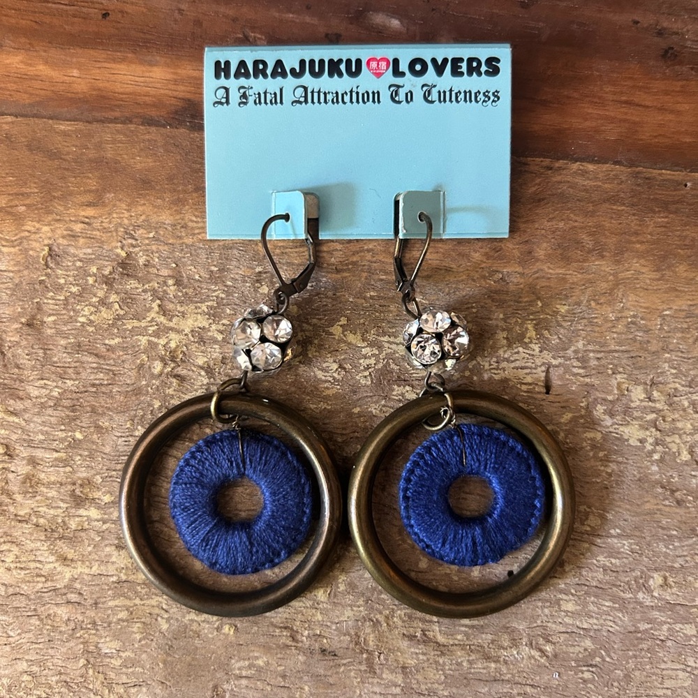 💙 Harajuku Lovers Bronze and Blue Circle Earrings